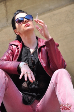 Brunette babe smoking outside the abandon building - N