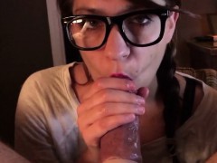 Kinky Girl with Glasses Sucking Cock - POV