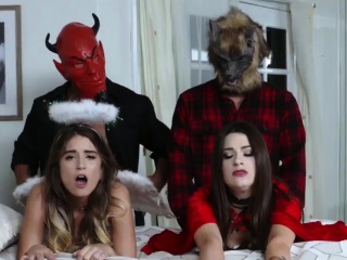 Couch blowjob and two teens xxx Halloween Hijinks