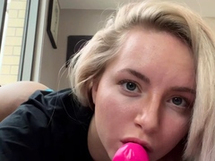 Nasty blonde girl solo pussy toying and masturbation fun