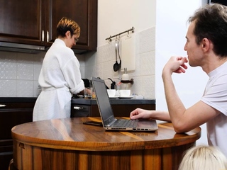 SISPORN. Woman does chores not noticing stepdaughter