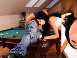 STUCK4K. Brunette doesnt know that pool game
