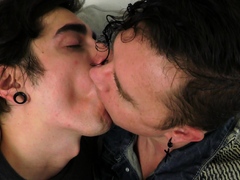Leo Blue and Johnny Mercy kissing with tongues so deep